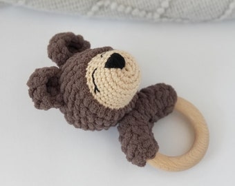 Brown Bear Baby Rattle | Crochet Bear Rattle | Baby Shower Gift