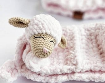Pink lamb lovey| Baby lovey| Customizable baby lovey| Pink nursery decor| Baby girl nursery