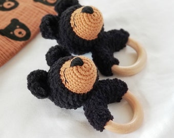 Bear Baby Rattle | Woodland Baby Shower Gift | Handmade Newborn Gift
