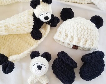 Handmade Baby Panda gift set | Baby shower gift set | Panda gifts for kids