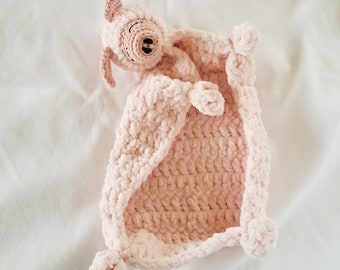 Handmade Chenille Pig Lovey: Embroidered Baby Security Blanket