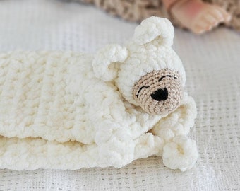 Handmade Chenille White Bear Lovey | Baby Shower Gift