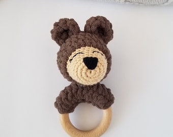 Handmade Baby Bear Rattle | Crochet Bear Rattle | Baby Shower Gift