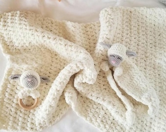 The Classic Baby Lamb Gift Set | Lamb Lovey, Rattle, and Baby Blanket | Newborn Gift | Baby Shower Gift