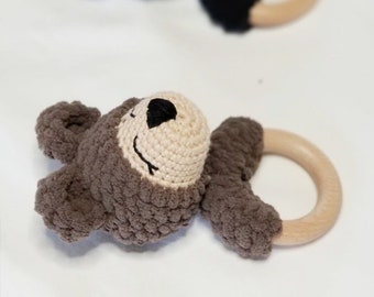 Brown Bear Baby Rattle | Wooden Bear rattle | Baby shower gift | Newborn Gift