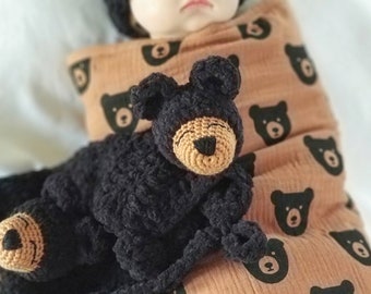 Black bear lovey| Baby Stuffie Lovey| Teddy bear lovey