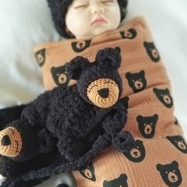 Black bear lovey| Baby Stuffie Lovey| Teddy bear lovey