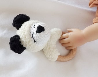 Hochet bébé panda | Hochet panda en bois | Cadeau baby shower | Cadeau nouveau-né