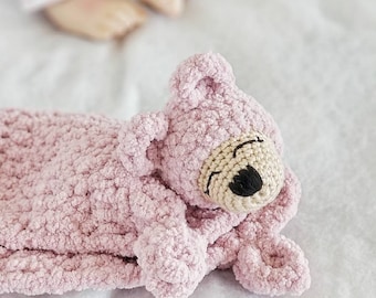 Pink bear lovey| Baby Gift for Girls |Customizable bear lovey | Baby girl nursery decor | Woodland nursery decor | Pink nursery decor.