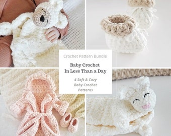 Crochet pattern bundle | Baby crochet patterns | Baby bootie crochet pattern | Baby lovey crochet pattern | Baby bathrobe crochet pattern