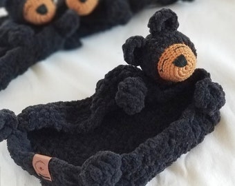 Black Bear Baby Lovey | Chenille Security Blanket