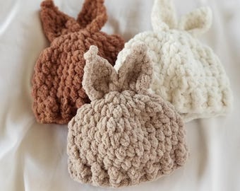 Chenille Baby Bunny Hat: Handmade Baby Beanie
