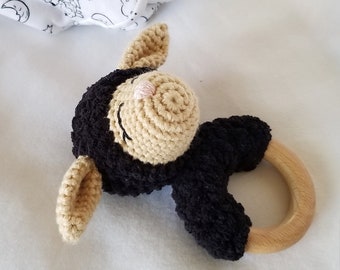 Black lamb Baby Rattle/| Black Sheep Rattle | Lamb Toy | Newborn rattle