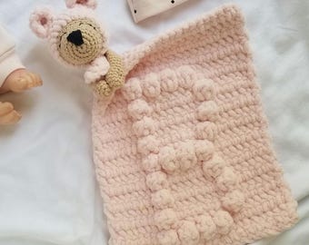 Personalized Bear Lovey Security Blanket | Custom Security Blanket with Initial | Custom Newborn Gift | Bear Blanket with Letter