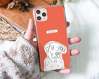 Custom Pet Portrait Case for iPhone 15 14 13 12 11 Pro Max mini XS XR X SE 8 Plus Gift Ideas Dog Lover Owner Illustration Personalized Clear