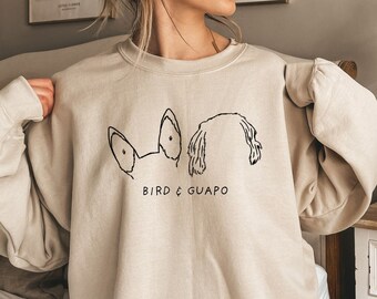 Custom Dog Ears Outline Tattoo Inspired Sweatshirt | Graphic Custom Dog Portrait Sweater | Dog Moms Gift | Pet Line Drawing from Photo