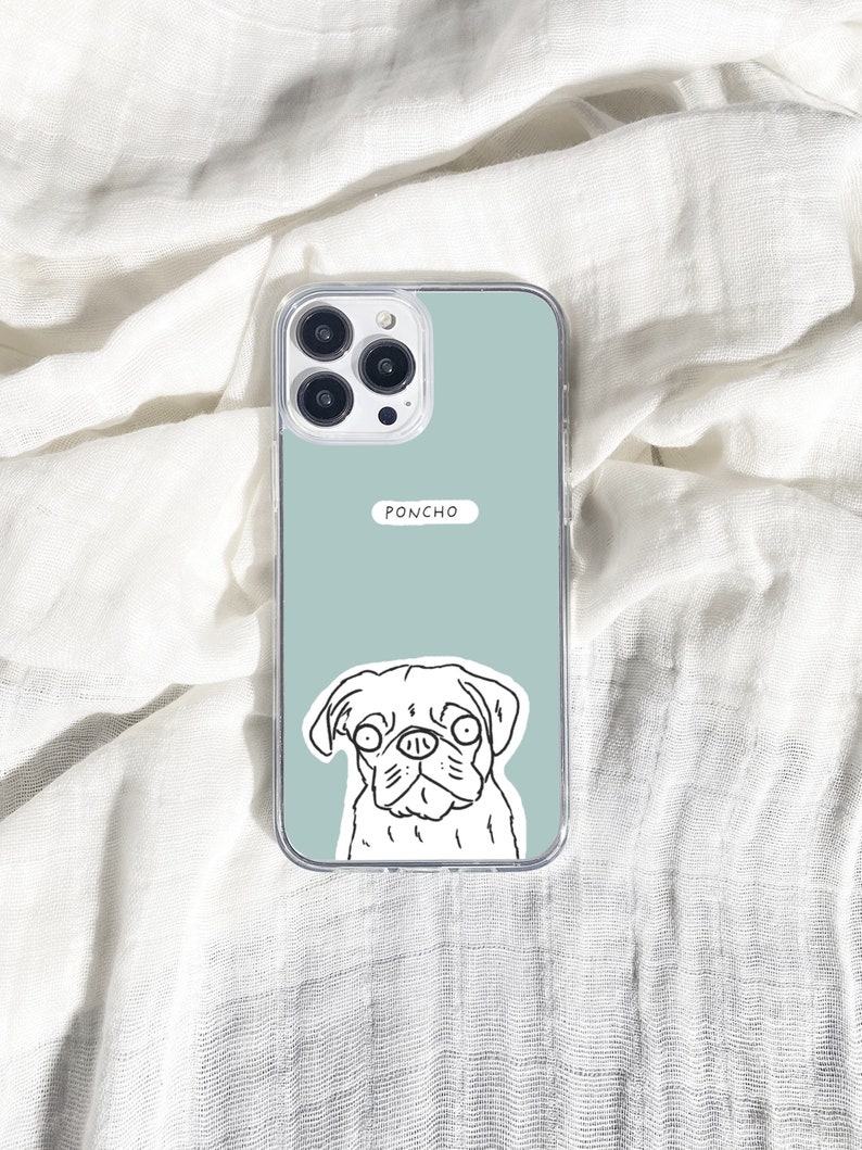 Custom Pet Portrait Case for iPhone 15 14 13 12 11 Pro Max mini XS XR X SE 8 Plus Gift Ideas Dog Lover Owner Illustration Personalized Clear image 4