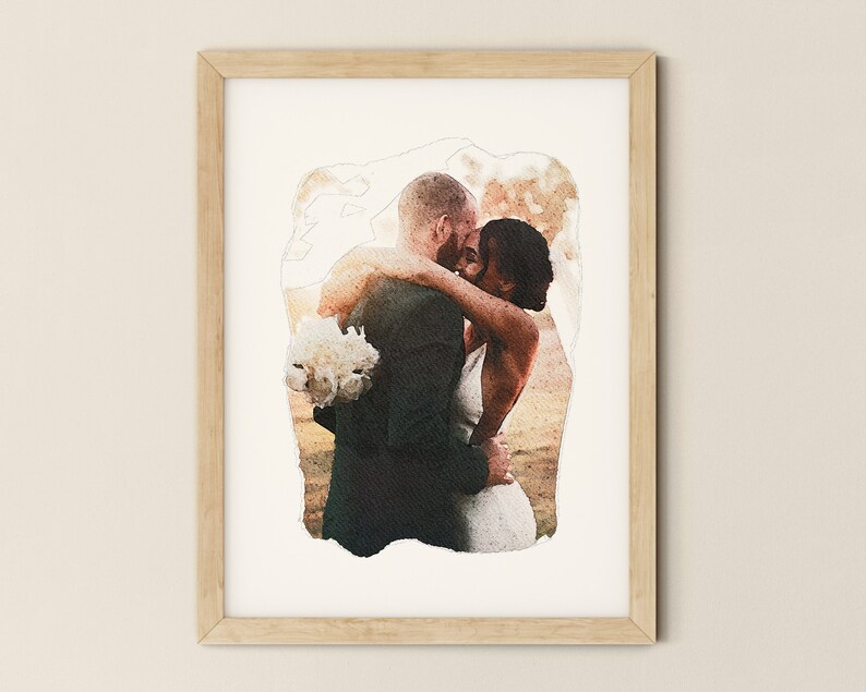 Custom Watercolor Portrait Wedding & Engagement Gifts Husband Anniversary Gift Couple's Portrait Painting from Photo Custom Print image 1