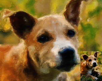 Personalized Pet Print — Custom Wood Framed or Unframed Pet Portrait on Canvas, Oil Effect on Canvas, Pet Loss Gift Ideas