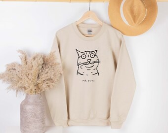 Personalized Cat Face Sweatshirt, Custom Cat Name, Cat Mama Sweatshirt, Mother's Day Gift, Animal Lover, Unisex Sweatshirt