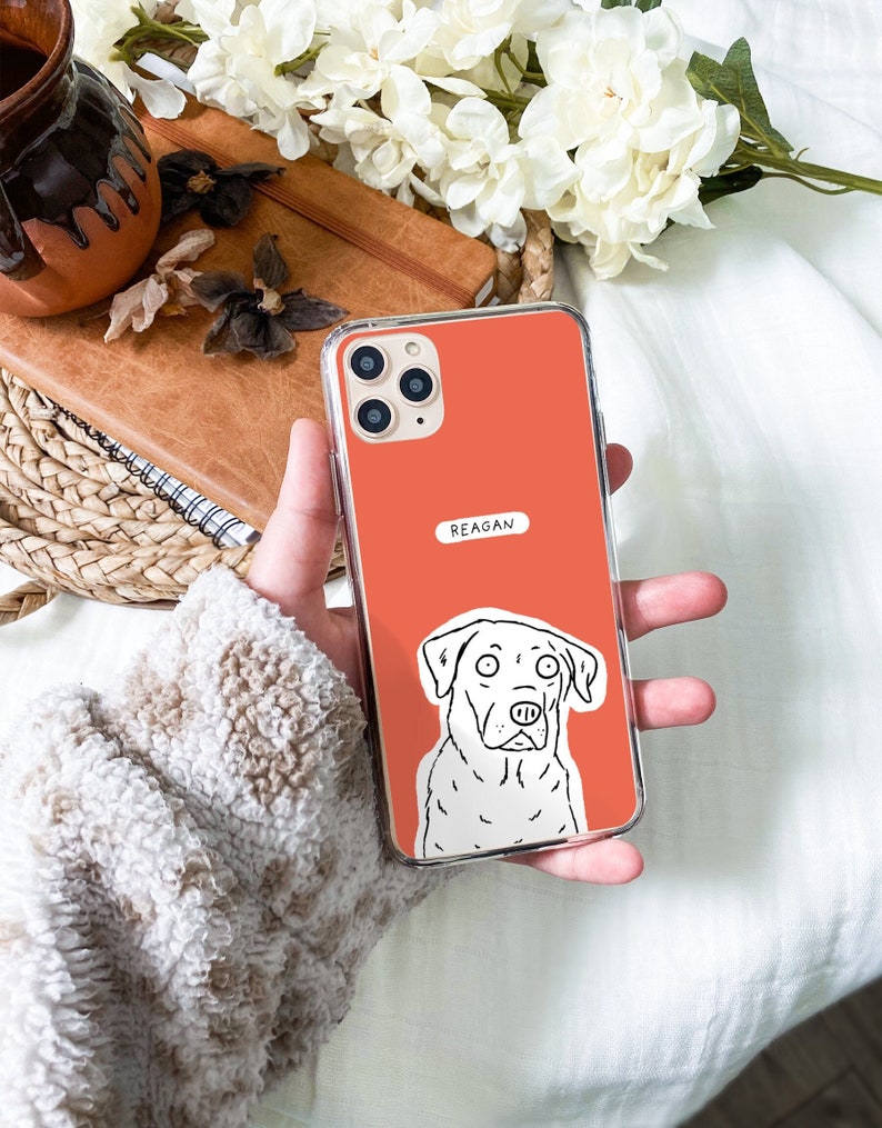 Custom Pet Portrait Case for iPhone 15 14 13 12 11 Pro Max mini XS XR X SE 8 Plus Gift Ideas Dog Lover Owner Illustration Personalized Clear image 1