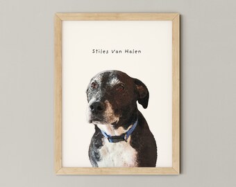 Dog portrait, a custom dog portrait from your photo, digital file, printed poster or framed poster, pet memorial