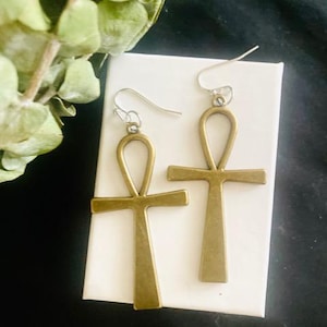 Brass Ankh Earrings