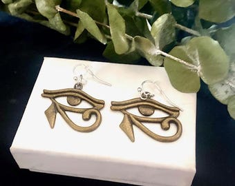 Brass Eye of Horus Earrings