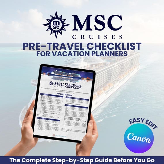MSC Cruises Pre-Travel Checklist | Editable Pre-Travel Planner | Digital Download | Canva Template | Easy Edit
