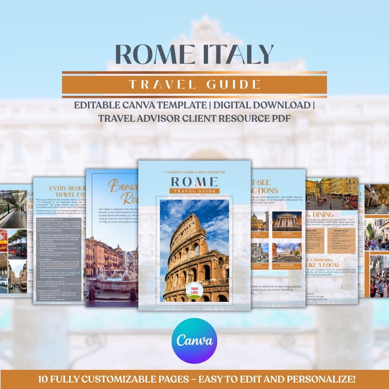 Rome Italy Travel Guide Template: Editable Canva Design (digital ...