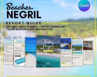Stränder i Negril, semesterorter | Redigerbar mall i Canva | Klientresurs i PDF-format | Resebyråverktyg