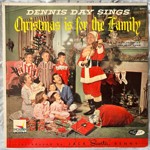 1958 33 RPM 12" Vinyl LP Record Dennis Day - Dennis Day Sings Christmas Is For The Family - Design Records - DLPX-1 - White Christmas