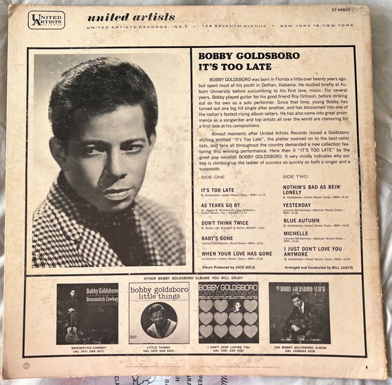 1966 33 Rpm 12 Vinyl Lp Record Bobby Goldsboro Etsy Belgie