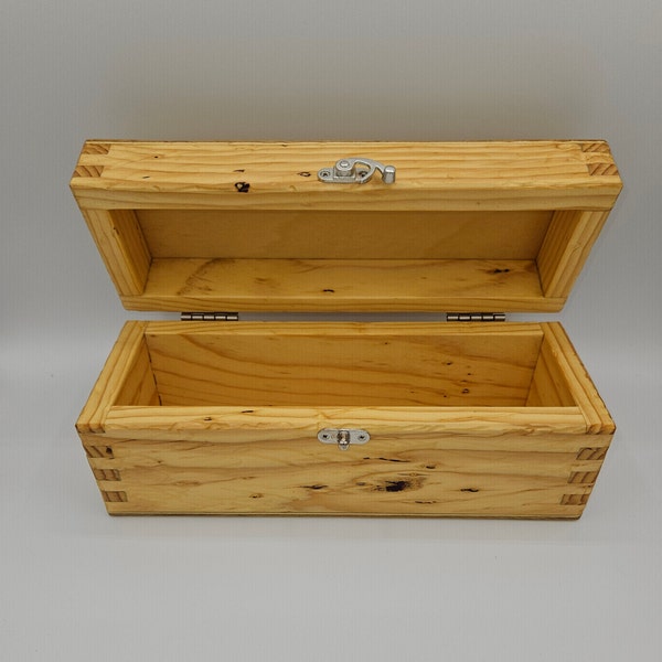 Rustic Wooden Keepsake Box Pine w Hinged Lid, Latch