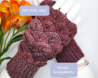 PATTERN: Dragon scale fingerless mittens, crochet gloves, Crocodile stitch, written photo instructions. Adult size.