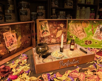 Intention Alter Tray ~ Offering Tray ~ Love, Money, Protection, Purification, Elements & Voodoo tray: III Crows Crossroads