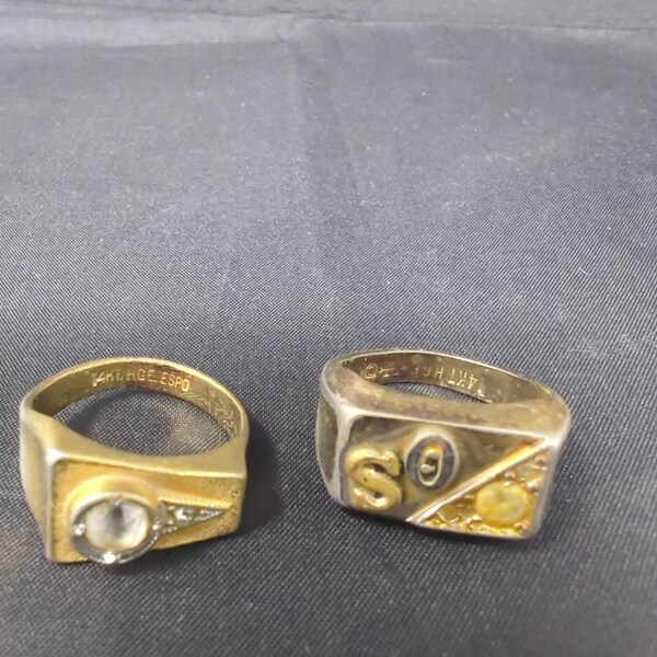 2 men's vintage rings 14KT HGE one ESPO one Uncas Mfg Co - very worn