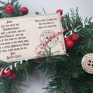 SVG Cartolina e pulsante pulsante perduto di Babbo Natale, bambini delle vacanze di Natale, ornamento, Babbo Natale, pulsante, magia, albero di Natale, SVG personalizzato