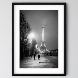 Paris Fine Art Print,Instant Digital Download,Eiffel Tower,Printable Wall Art,France,Europe Photography,Black and White,Paris at Night