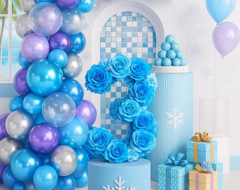 Números florales con temática de Frozen / Centro de mesa personalizado para cumpleaños / Decoración para fiesta de princesas / Número floral inspirado en Elsa