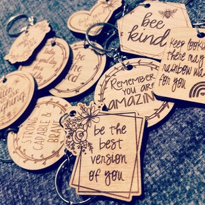 Random Mystery wood keychain, surprise key chain, positive message, inspirational, good vibes key chains