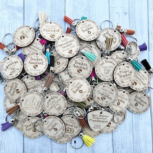 School Position keychains, lunch lady, Principal, Teacher, Assistant, Librarian, Music Teacher, PE, School Nurse, Custodian, wood keychain