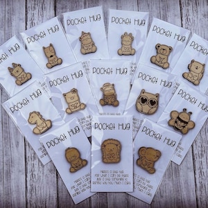 Pocket hugs, animal tokens, sentimental gift, pocket charm, pocket token, wood charm, animal charm, kids valentine