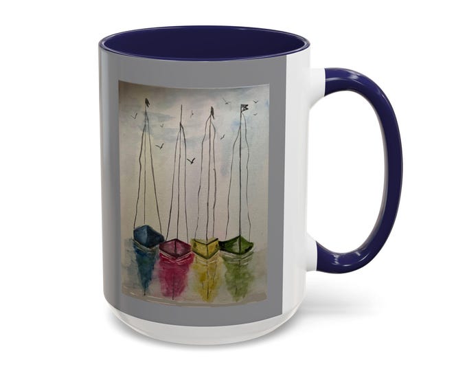 Colorful Boat Accent Coffee Mug - Nautical Vibe, Perfect for Gifts and Home Decor, Ideal for Coffee Lovers, Beach Decor, Watercolor Art