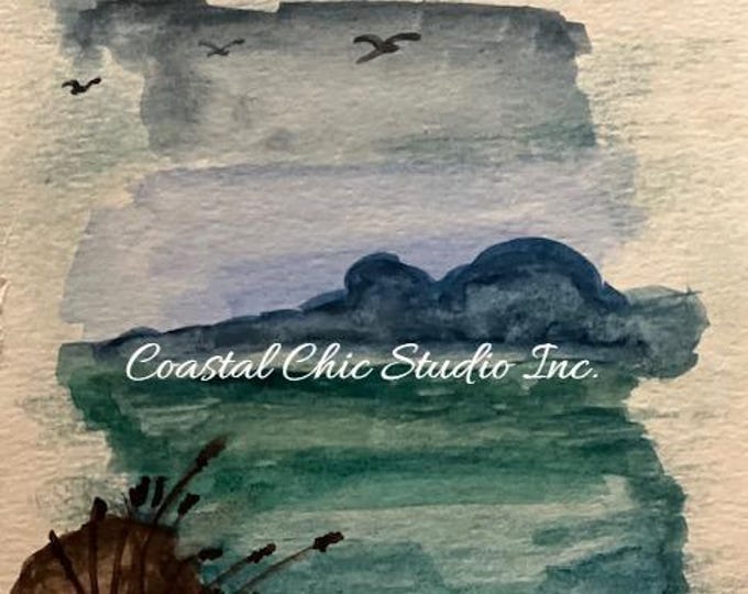 Original Signed Watercolor  "Coastal Serenity: Birds in Flight"