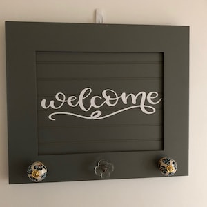 Welcome sign, entryway sign, welcome sign to hang outwear, farmhouse welcome sign, re purposed kitchen cabinet,