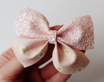 Vegan Leather Easter Bow | Easter Egg Sparkle Bow | Pinch Pastel Pink Hair Clip | First Easter Bow | Toddler hair bow | Girls Easter Clip