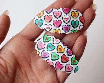 Vegan Leather Conversation Heart Snap Clip: Valentine's Hair Accessory