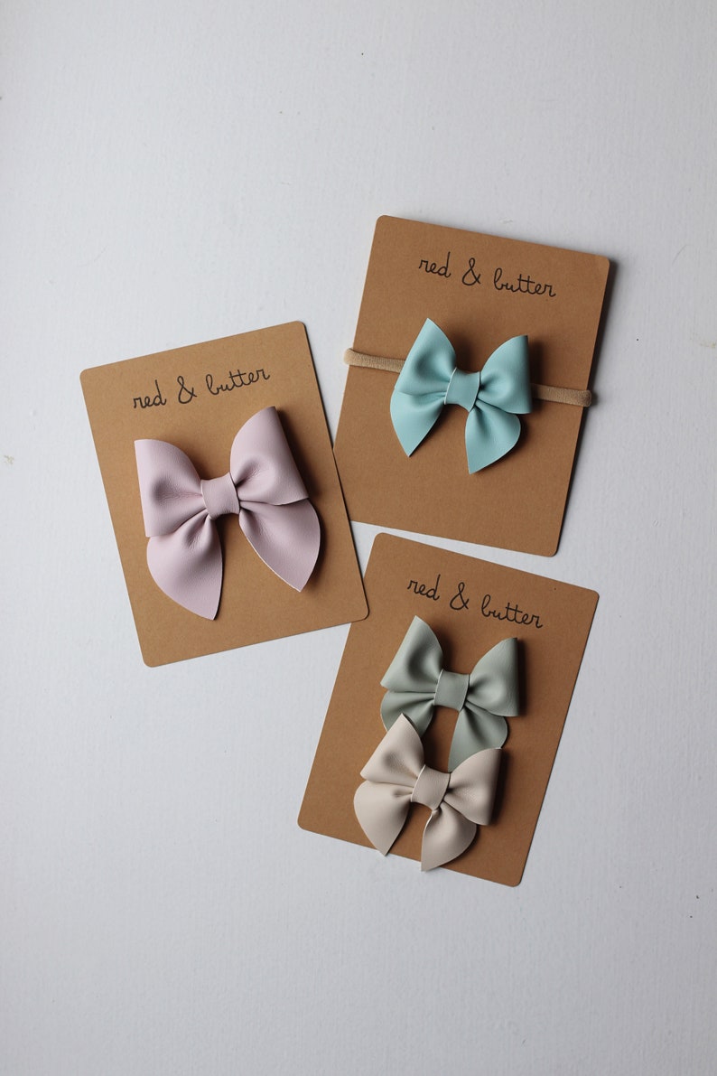 Vegan Leather Sailor Bow Pinch Bow Pastel Springtime Hair Bow Baby Bow Headbands Girl Bows Toddler non-slip clips Faux leather image 4