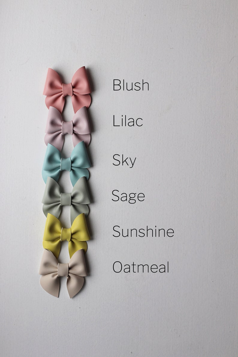 Vegan Leather Sailor Bow Pinch Bow Pastel Springtime Hair Bow Baby Bow Headbands Girl Bows Toddler non-slip clips Faux leather image 5